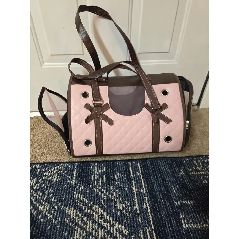 Pink Pet Carrier Brown Shoulder Bag
